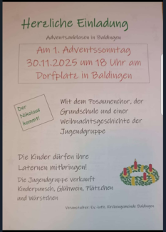 Einladung Adventsanblasen Dorfplatz Baldingen